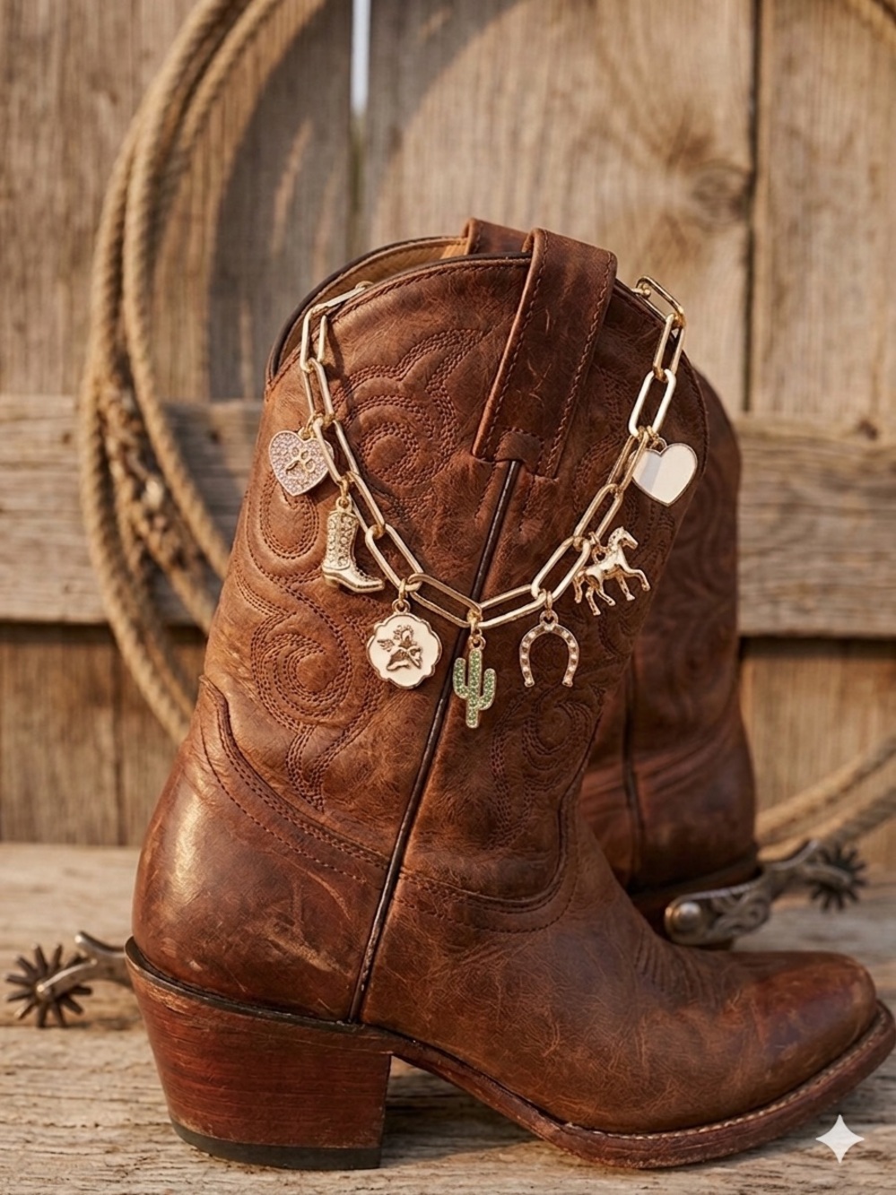 14k Gold - Filled Western Charm Bracelet with white Accents